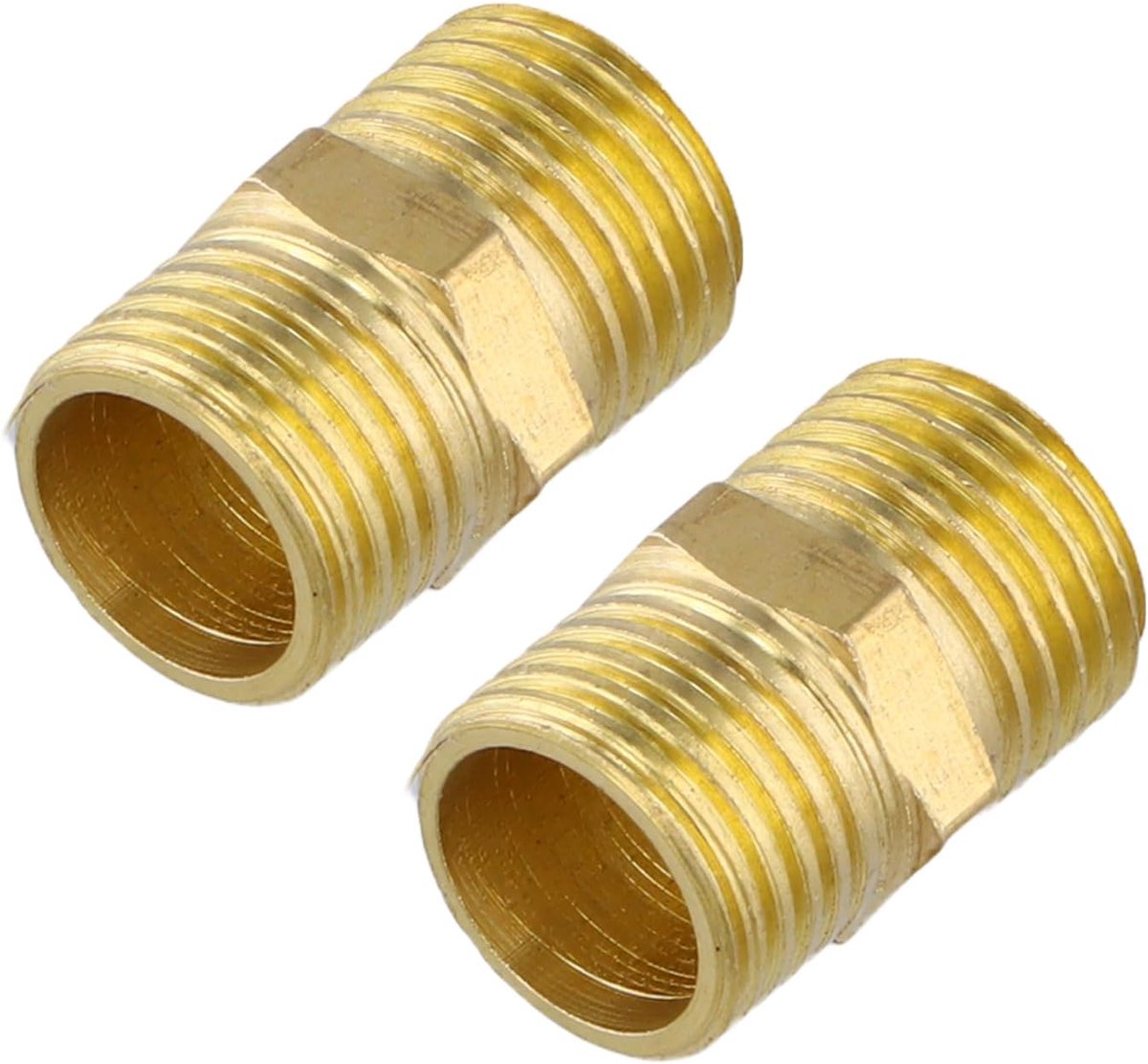 2 Stuks Dubbele 1/2 Inch, Zeshoekige Schroefdraad Mannelijk, 1/2" x 1/2" Messing BSP Mannelijke Hex Tepelverbinding, Messing Schroefdraadverbindingen voor Kleppen, Waterleidingen (1/2)