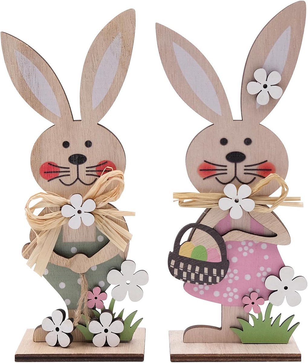 2 stuks houten paashaas paashaas paasstandaard schattige paasdecoratie paashaas figuren Pasen decoratie haas paashaas decoratie voor tafel