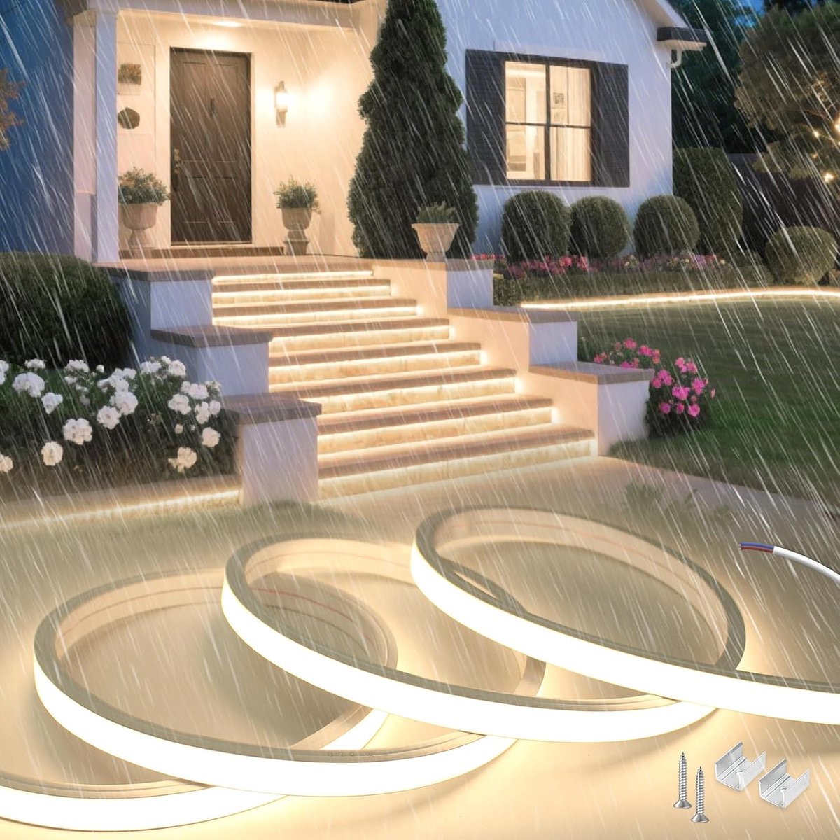 20m Neon LED Strip Zonder Voeding 230V Directe Aansluiting Silicone Waterdicht Vuurvast IP65 Led Strip Natuurlijk Wit 4000K 10mm Snijdbare Leds Fairy Lights Outdoor Light Outdoor
