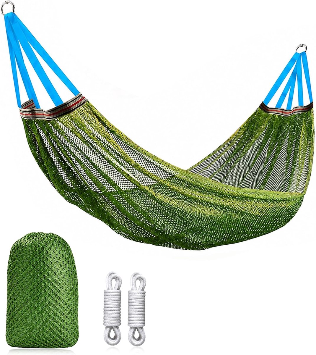 260 x 130 cm, hangmat voor de tuin, ademend, met twee boomriemen en draagtas, 200 kg voor camping, outdoor/binnen, balkon, terras (groen)