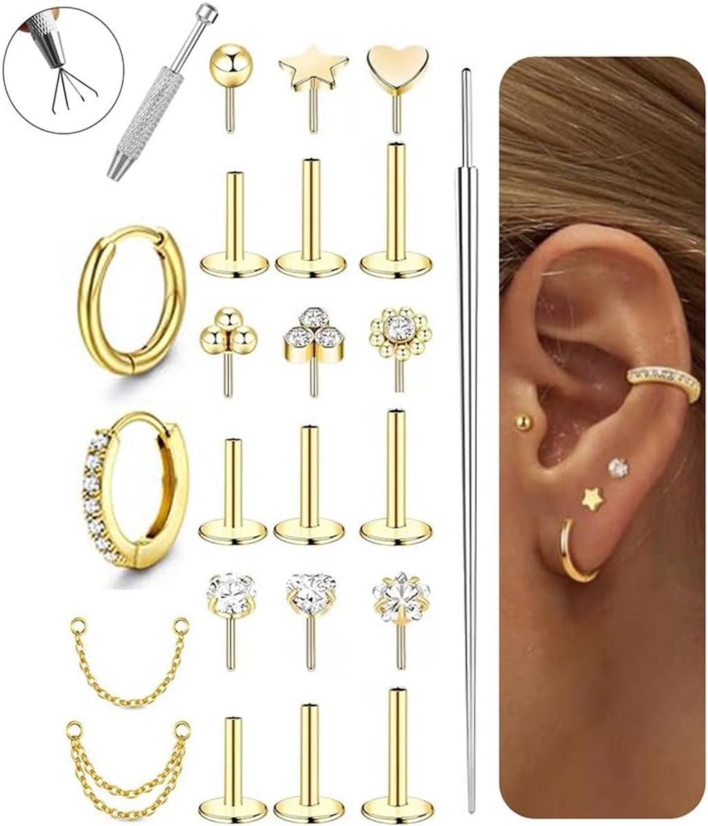 sieraad voor dames, stalen neuspiercing, steker labret à filetage, interne pour lèvre hypo-allergeen piercing