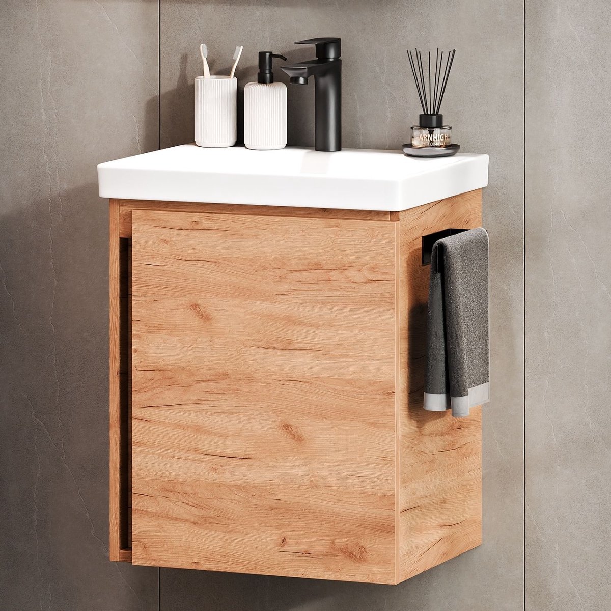 Planetmöbel - Wastafelonderkast 50 cm - Gold eiken - Met wastafel - Grieploos