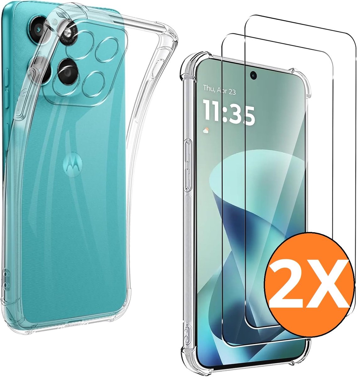 Hoesje Geschikt voor Motorola Moto G57 Power/G67 Power - transparant Anti Shock silicone hoesje met 2 Pack Screenprotector tempered glass