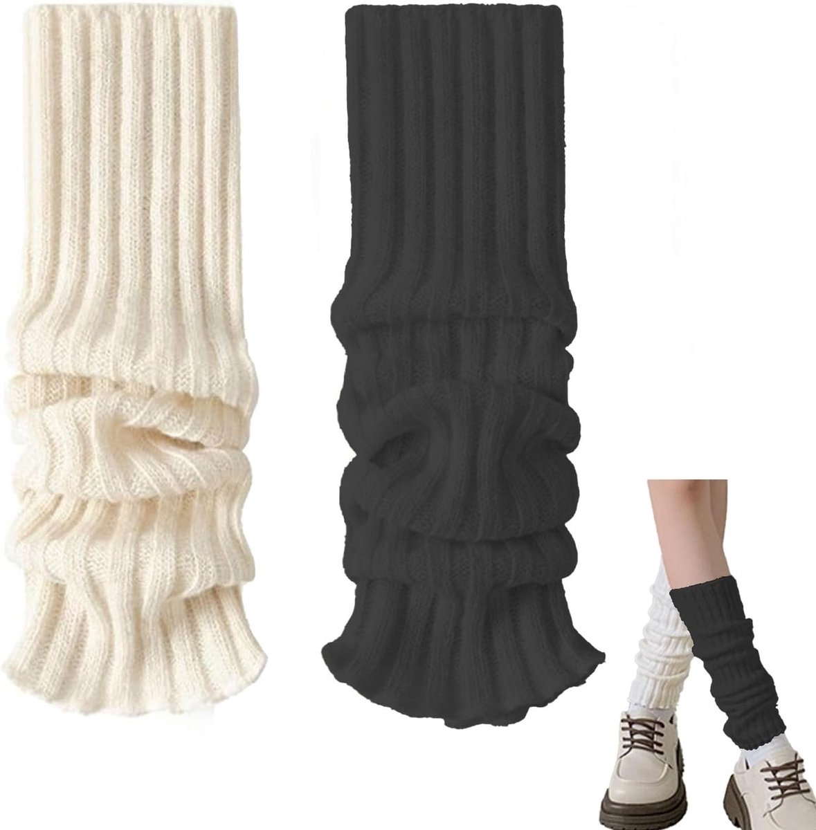 Zwarte en witte dameshandschoenen van 50,4 cm voor warmte in de winter, ideaal voor herfst, school en dagelijks gebruik