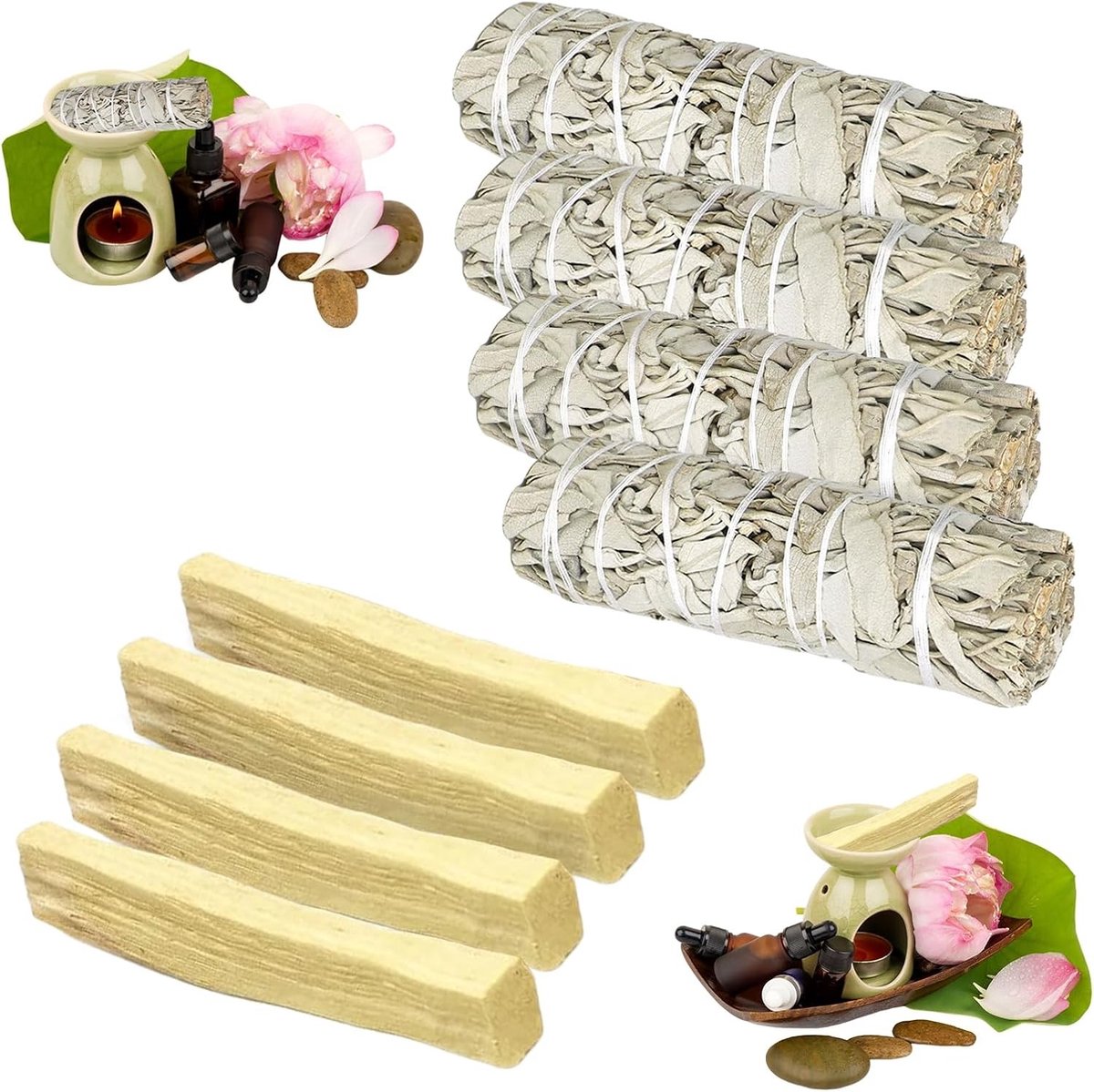 Premium Witte Salie en Palo Santo Sticks, 100% Duurzaam Geproduceerd, Verwijdert Negatieve Energieën voor Spirituele Rituelen en Meditatie