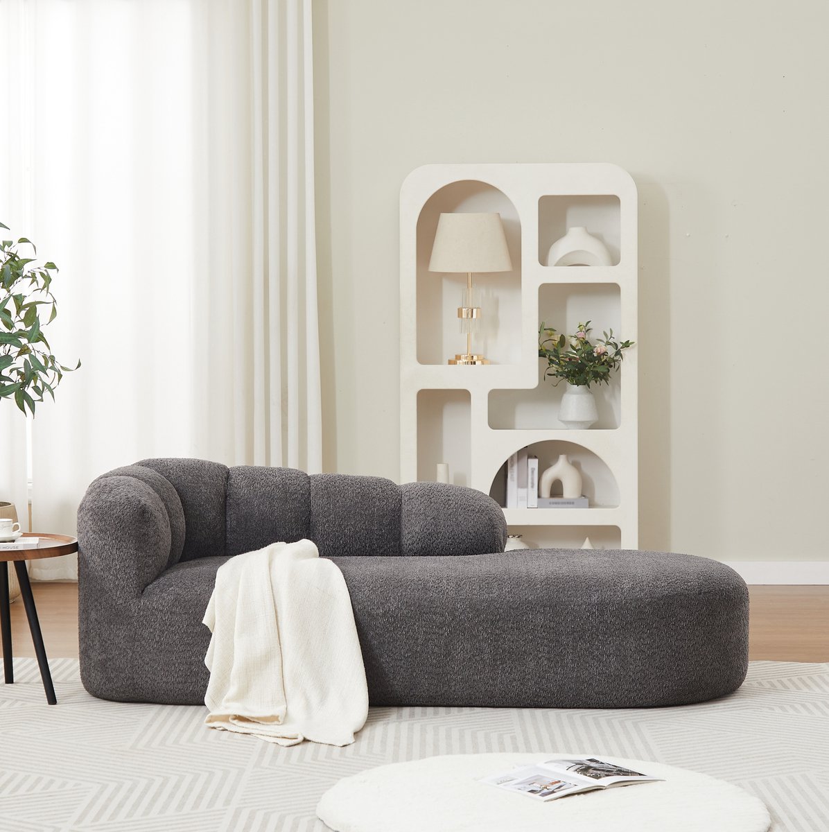 MODENUIT Chaise Longue 204 x 87 x 66 cm - Chenille - Voor Woonkamer En Slaapkamer - Antracietgrijs
