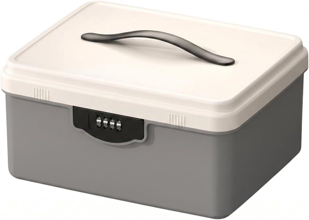 Afsluitbare medicijnbox met cijferslot - Opbergdoos met handvat -Waterdichte medicijndoos - met uitneembaar bakje - Geschikt voor thuis, kantoor en op reis - 26 x 21 x 11.5 cm - Grijs
