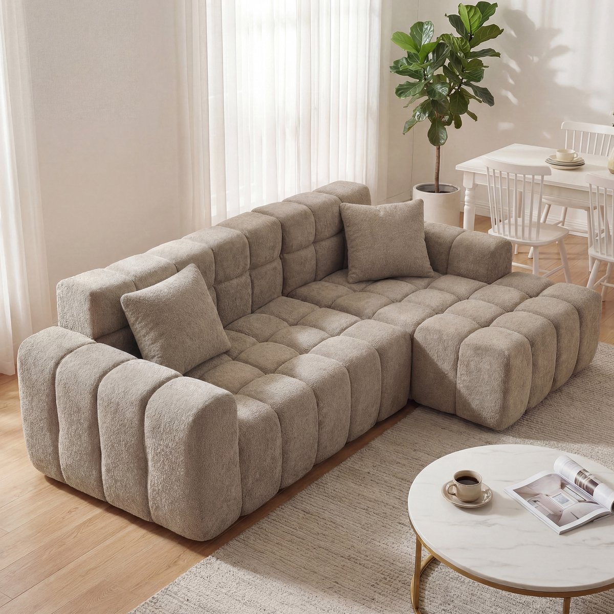 MIVRAY Slaapbank 249,94 Cm L Vorm Aanpasbaar Voor Woonkamer Comfortabele Relaxzone Met Fluweelachtige Stoffering Koffiebruin