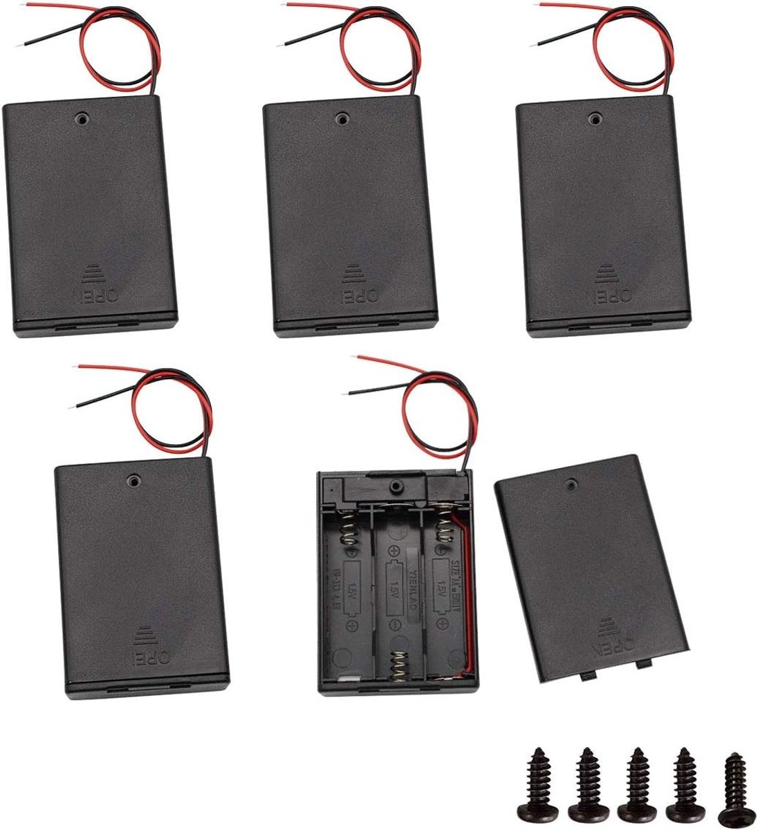 5 Stuks AA Batterijhouder met Schakelaar en Deksel - Batterijopslagdoos voor 3X1.5V 4.5V Batterijen met Aansluitdraden en Bescherming