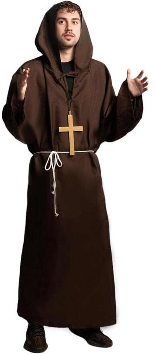 Authentiek Monnik of Priester Kostuum Heren - Inclusief Tuniek, Kruis en Riem