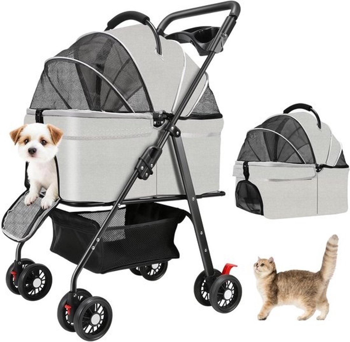 Huisdier Kinderwagen - Draagbare Reiswieg - Comfortabel Reizen - 3-in-1 Multifunctioneel - Tot 15 kg - Grijs