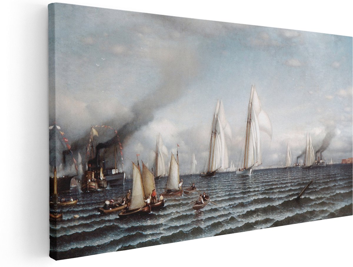 Artaza Canvas Schilderij Landschap - 160x80 cm - Groot - Wanddecoratie Zeilwedstrijd - Muurdecoratie Boten - Schilderijen Op Canvas Klassiek