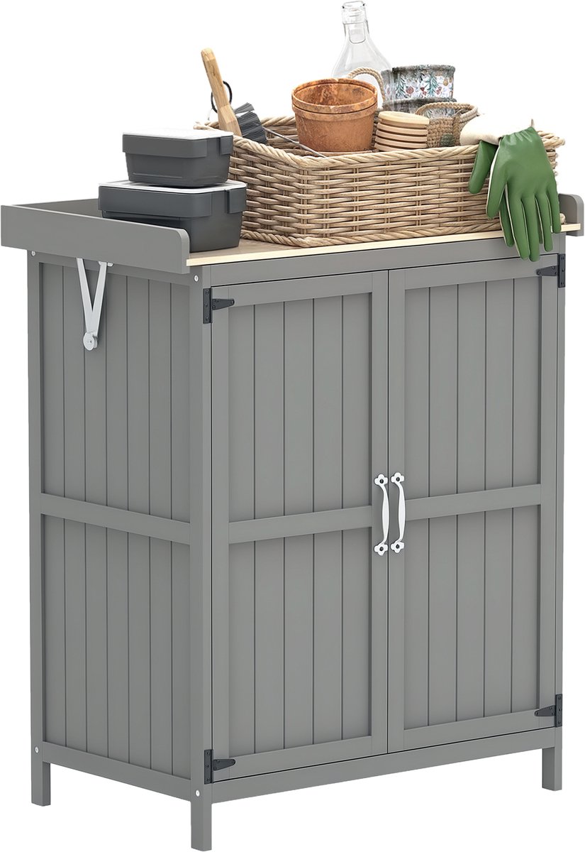 Outsunny Tuinopbergschuur Dennenhout, Roestvrij Staal 74L x 43B x 88H cm Grijs