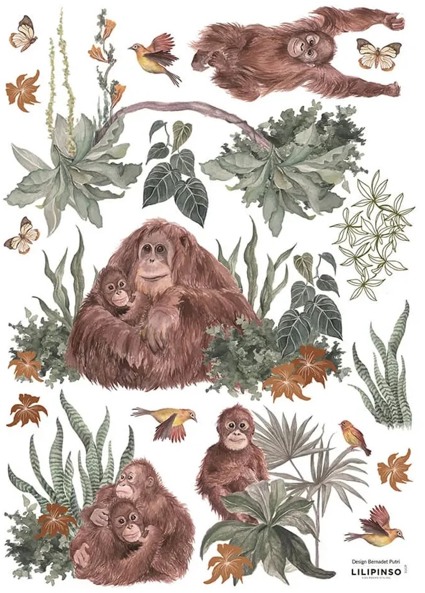 Lilipinso Muursticker A3 Regenwoud Orang Oetans bruin