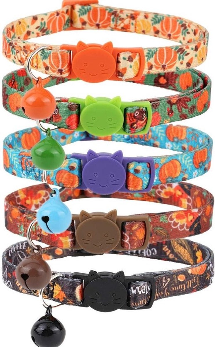 5 Pack Veiligheidskattenhalsbandjes met Bel voor Thanksgiving