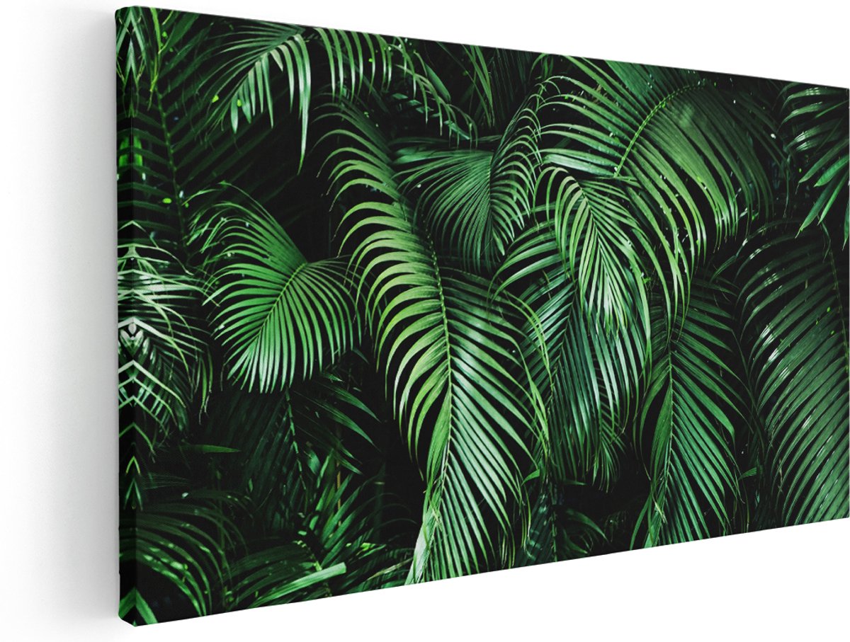 Artaza Canvas Schilderij Tropische Palm Bladeren - Groen - 160x80 cm - Groot - Wanddecoratie Woonkamer - Schilderijen - Muurdecoratie