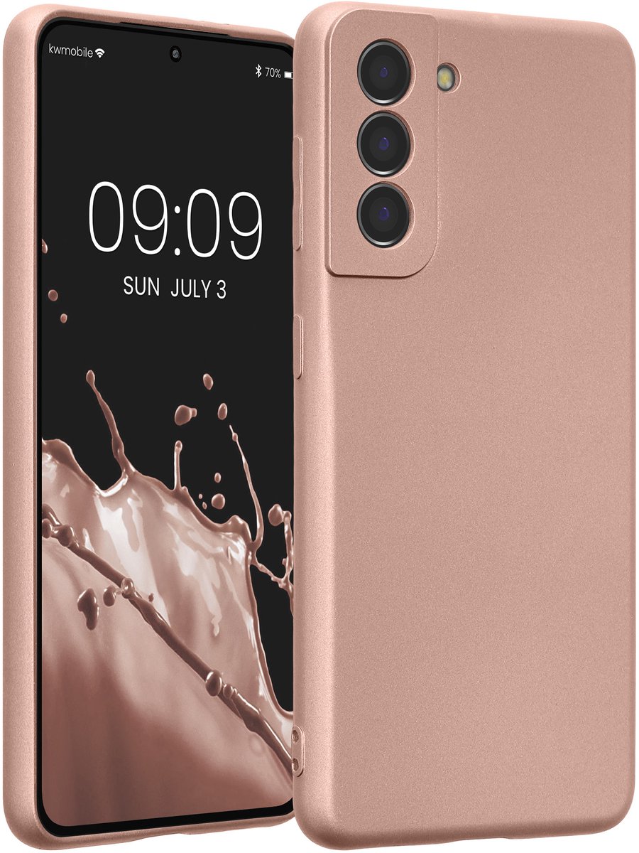 kwmobile metallic telefoonhoesje van TPU - geschikt voor Samsung Galaxy S21 - Flexible case voor smartphone - In metallic roségoud