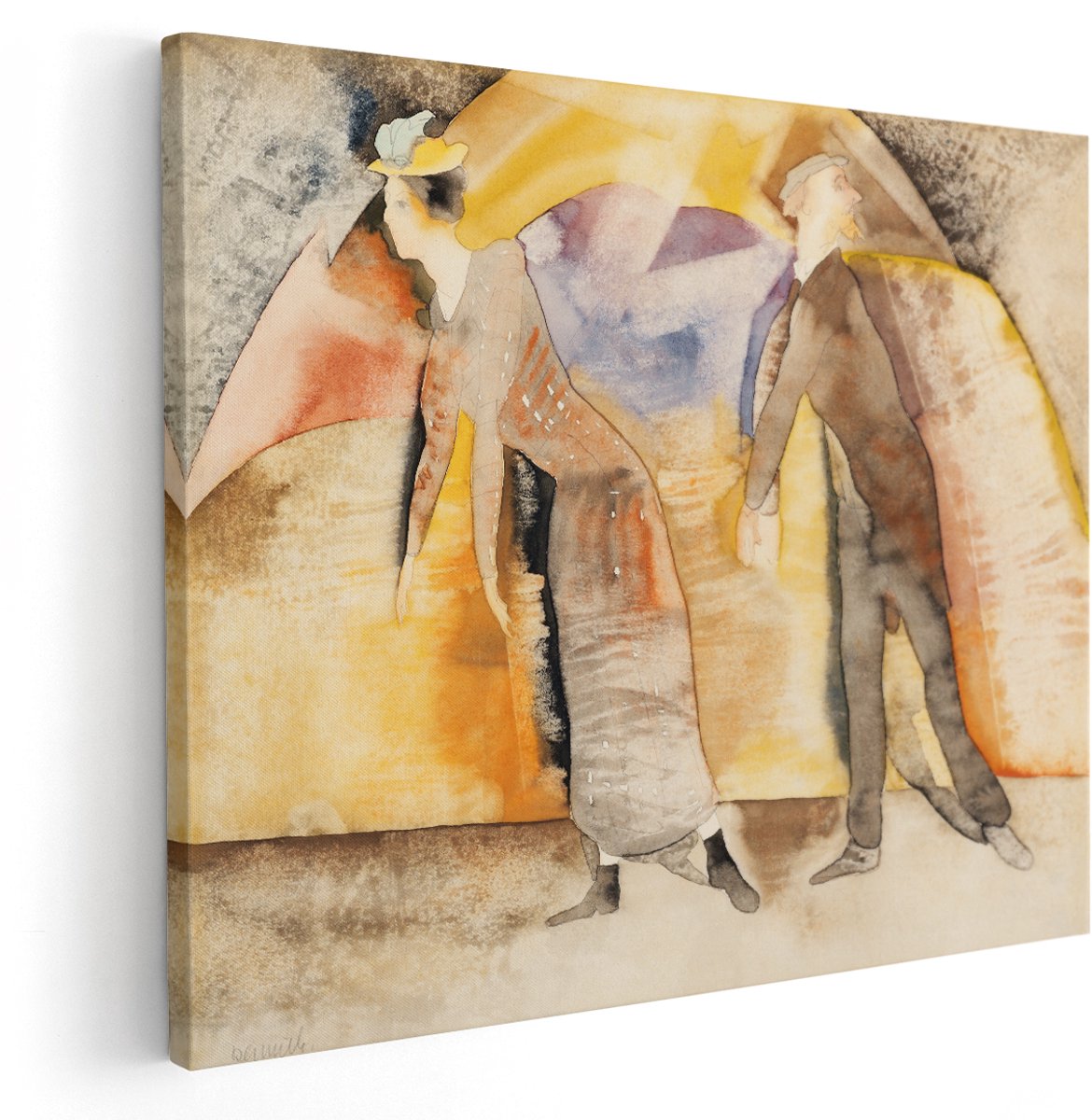 Artaza Canvas Schilderij Abstract Man En Vrouw - 150x120 cm - Groot - Wanddecoratie Aquarel - Muurdecoratie Vintage Figuren - Schilderijen Op Canvas