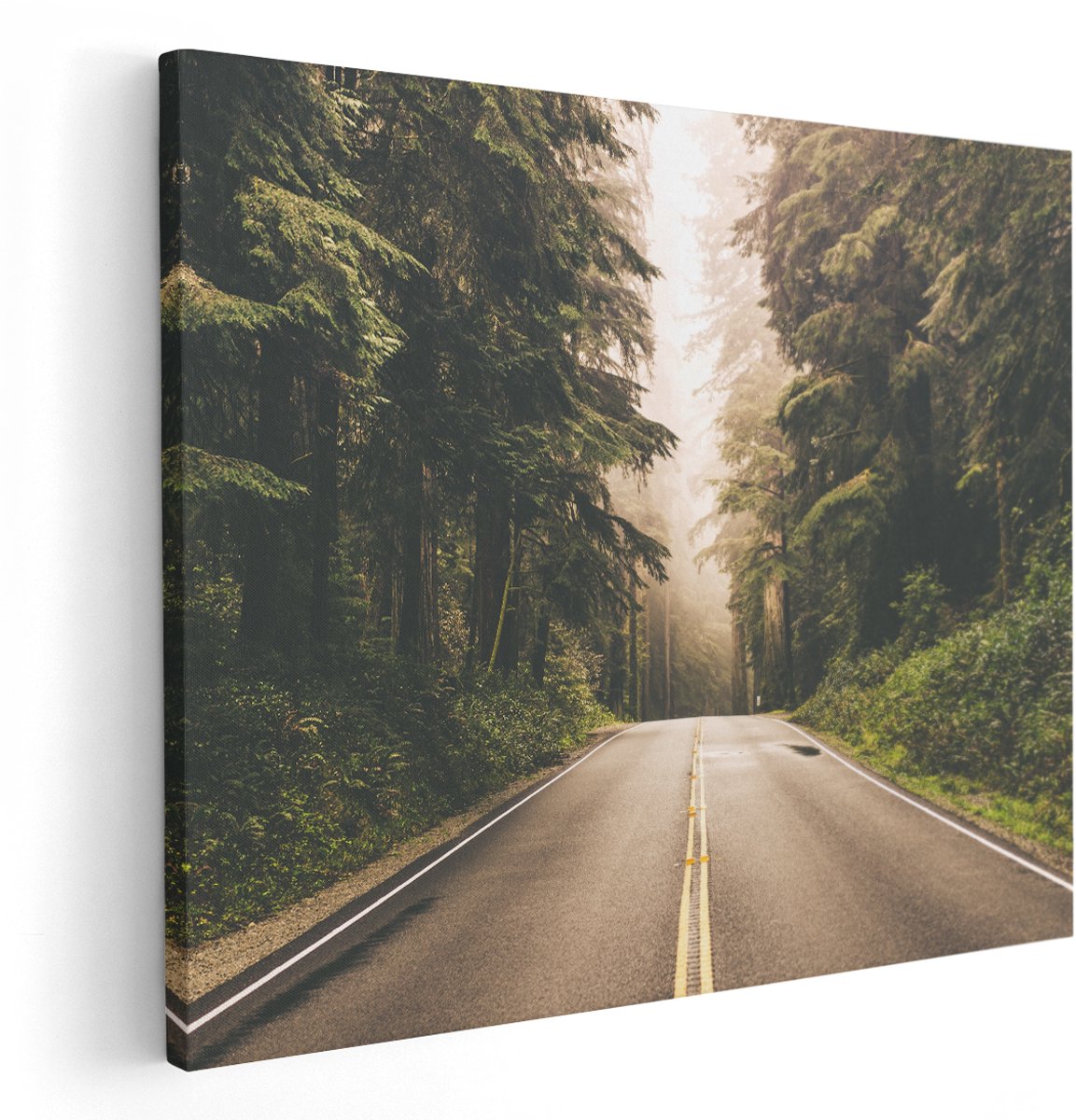 Artaza Canvas Schilderij Highway In Californië Omring Met Bos - 150x120 cm - Groot - Wanddecoratie Woonkamer - Schilderijen - Muurdecoratie