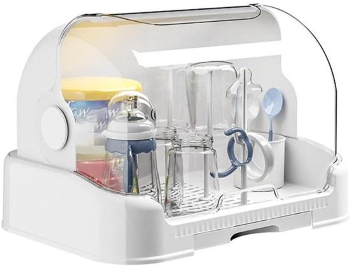 Flessendroogrek - Babyfleshouder - Babyvoeding organiseren - Semi-flip deksel - 15.7"L X 11.4"W X 10.4"H - Wit