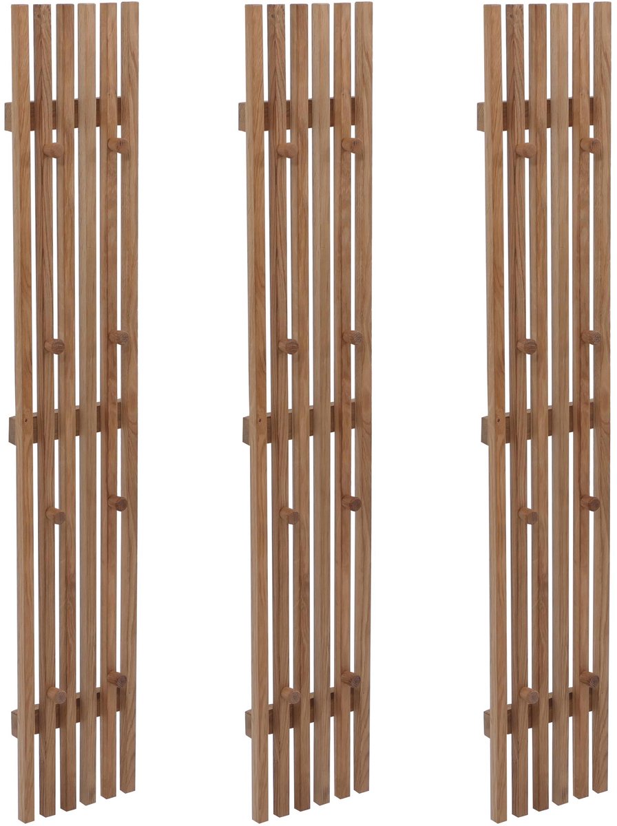 MCA 3-delige set garderobe paneel MCW-P56, wandgarderobe garderobe stang houten garderobe, 24 haken massief hout, eiken