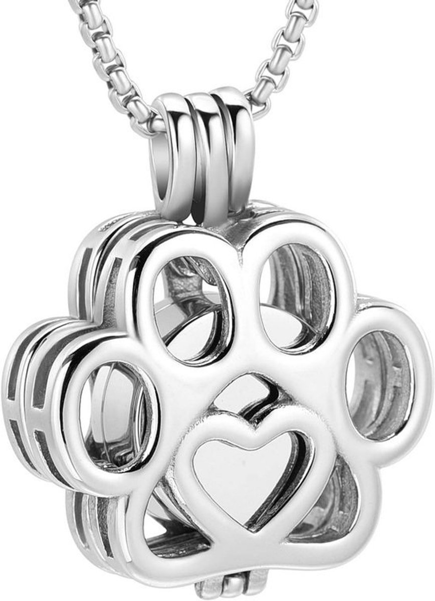 Rvs As Hanger Huisdier Urn Ketting voor Hond of Kat - Herdenkingssieraad met Pootafdruk