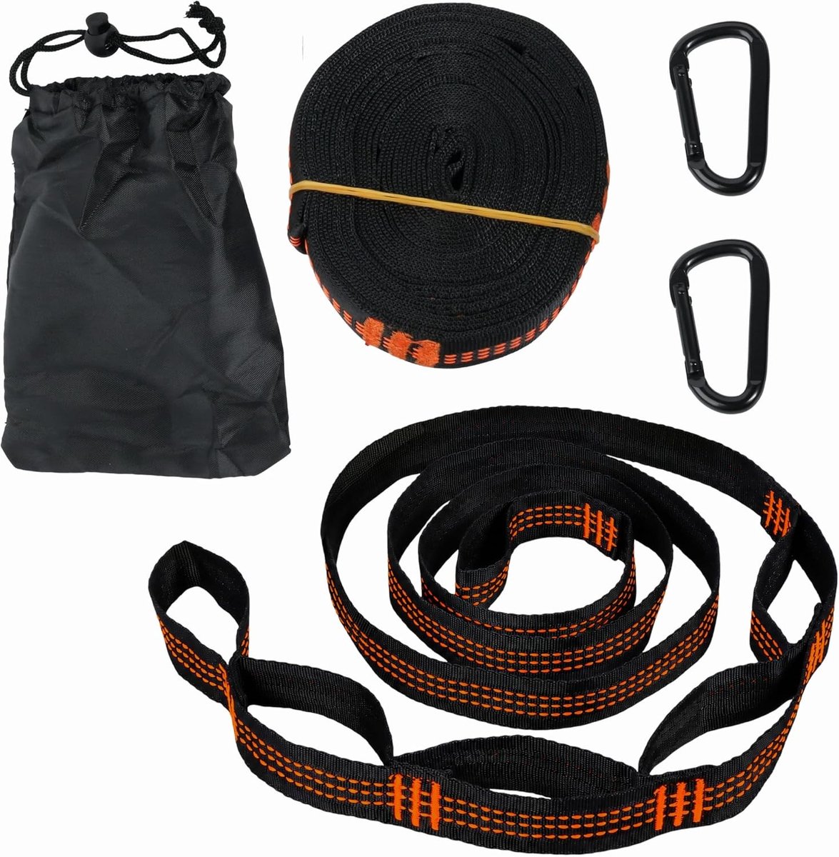 Bevestigingsset voor hangmatten met 2 m x 2,5 cm ophangriemen, haakkarabijnhaken, opbergtas en 300 kg draagvermogen voor schommels en outdoor gebruik