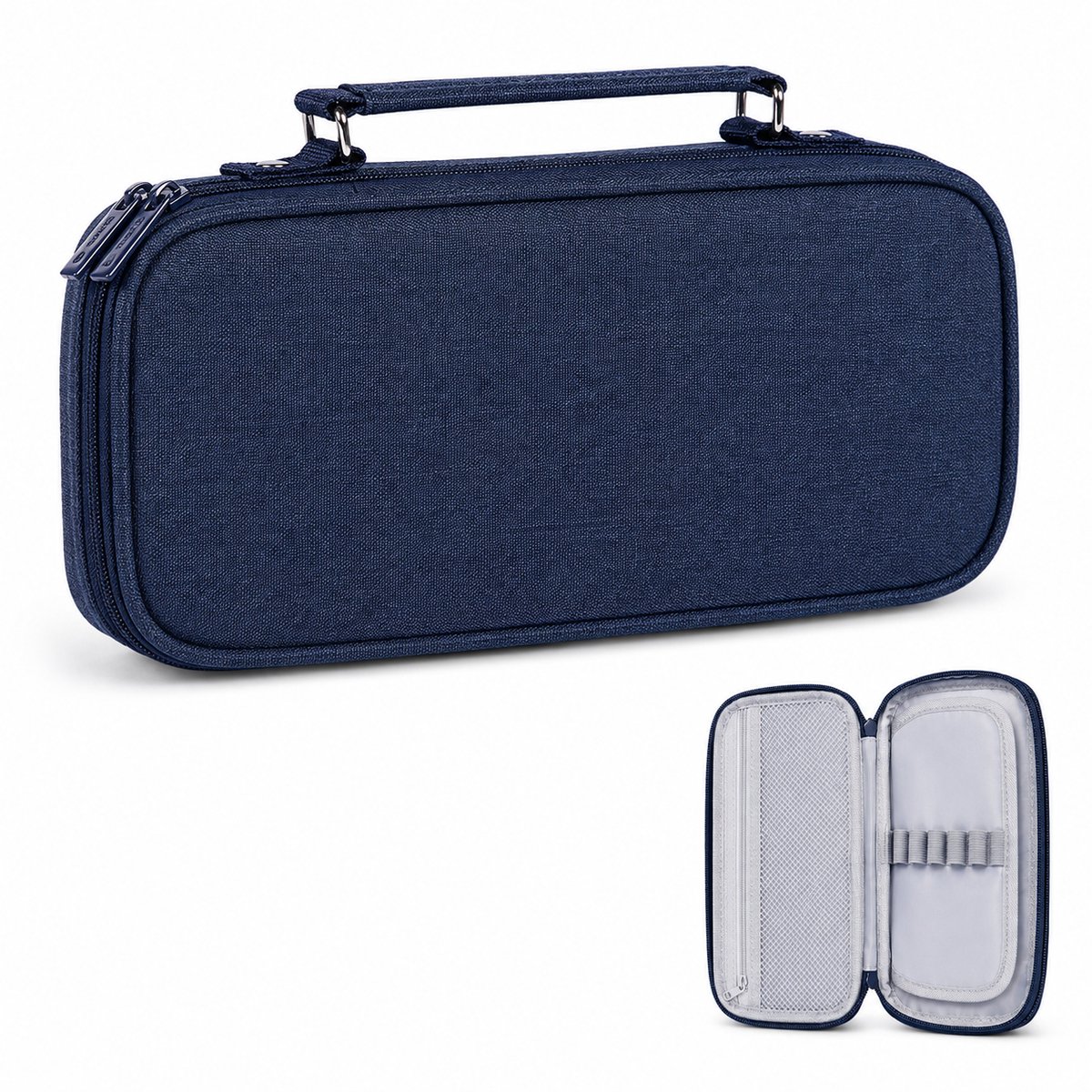 VHV - Etui Handtasje - Grote Capaciteit Pencil Case -25x5x11.5 cm - Pennenetui draagbaar - Ritsvak Pennenbak Voor School Examen, Kantoor -Blauw