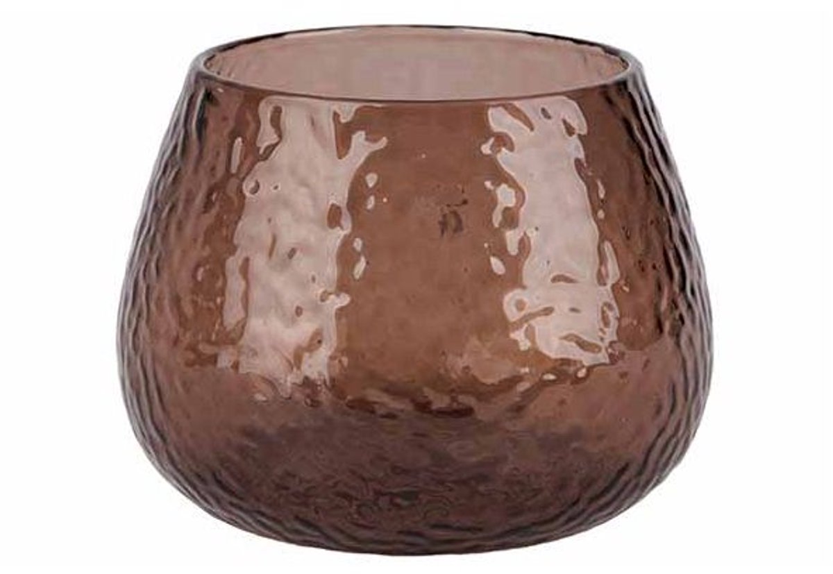 Theelichthouder Hammered Bruin 10x10xh7, 5cm Glas