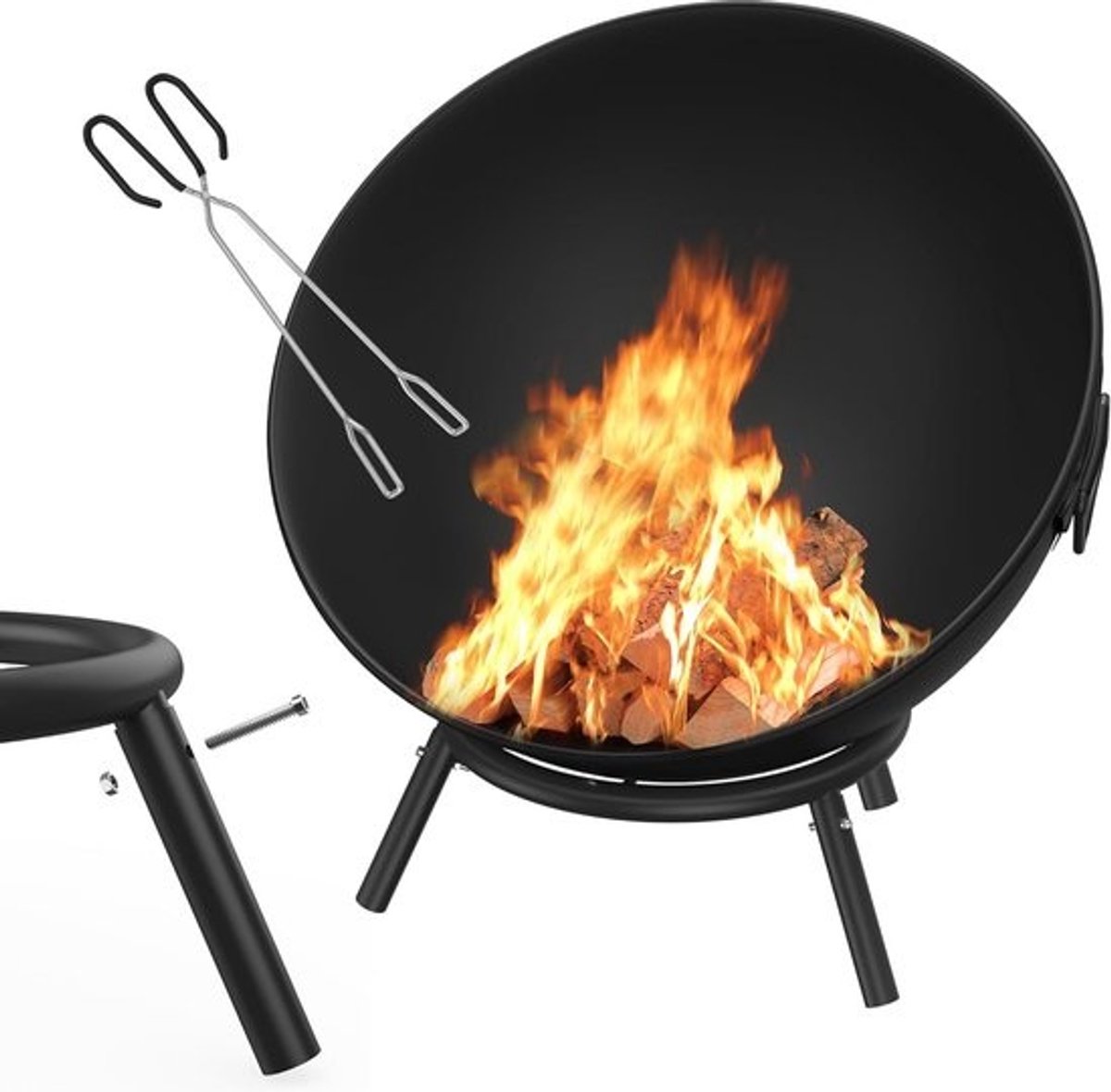 Ronde Vuurschaal 60 cm met BBQ Rooster en Waterdichte Hoes - Buitenhaard Metaal