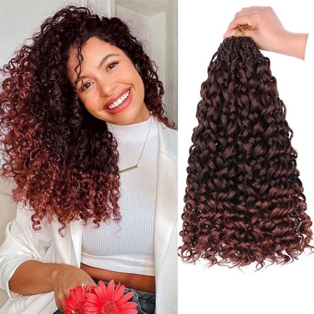 Gogo Curly Vlechtjes 14inch Ombre Koper Rood Synthetisch Strand Haar voor Vrouwen