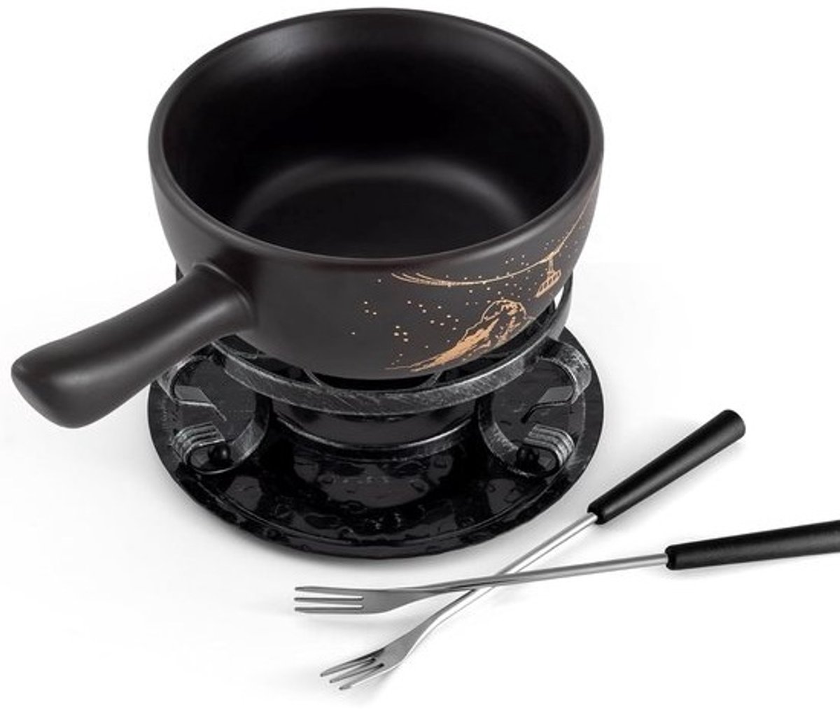 Keramische Fondueset voor 4 Personen met Vorken - Traditioneel Dineren