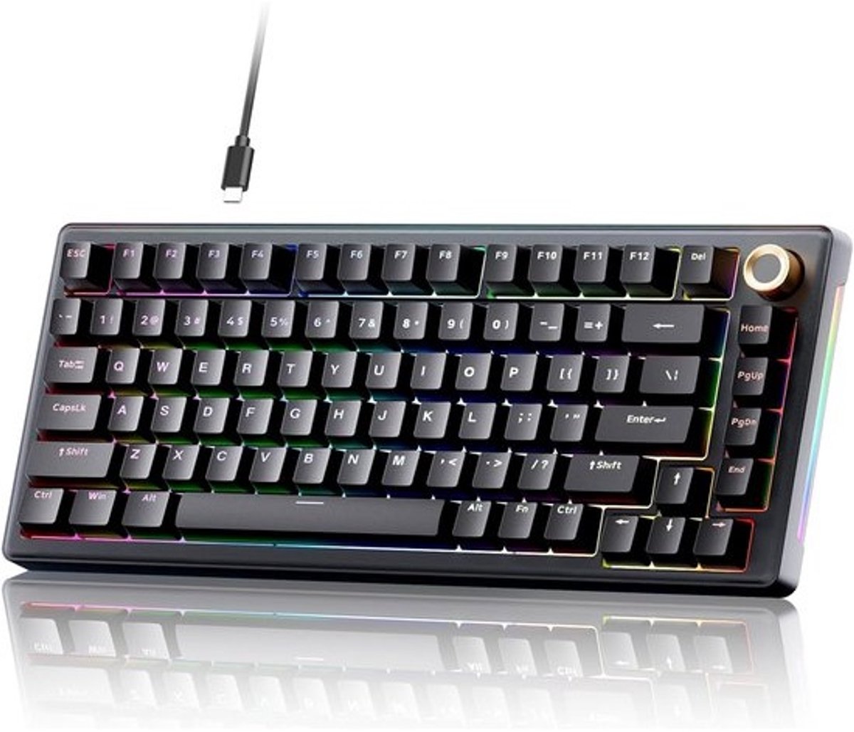Compact Bedraad Mechanisch Gaming Toetsenbord 75% Lay-out met Draaiknop en RGB