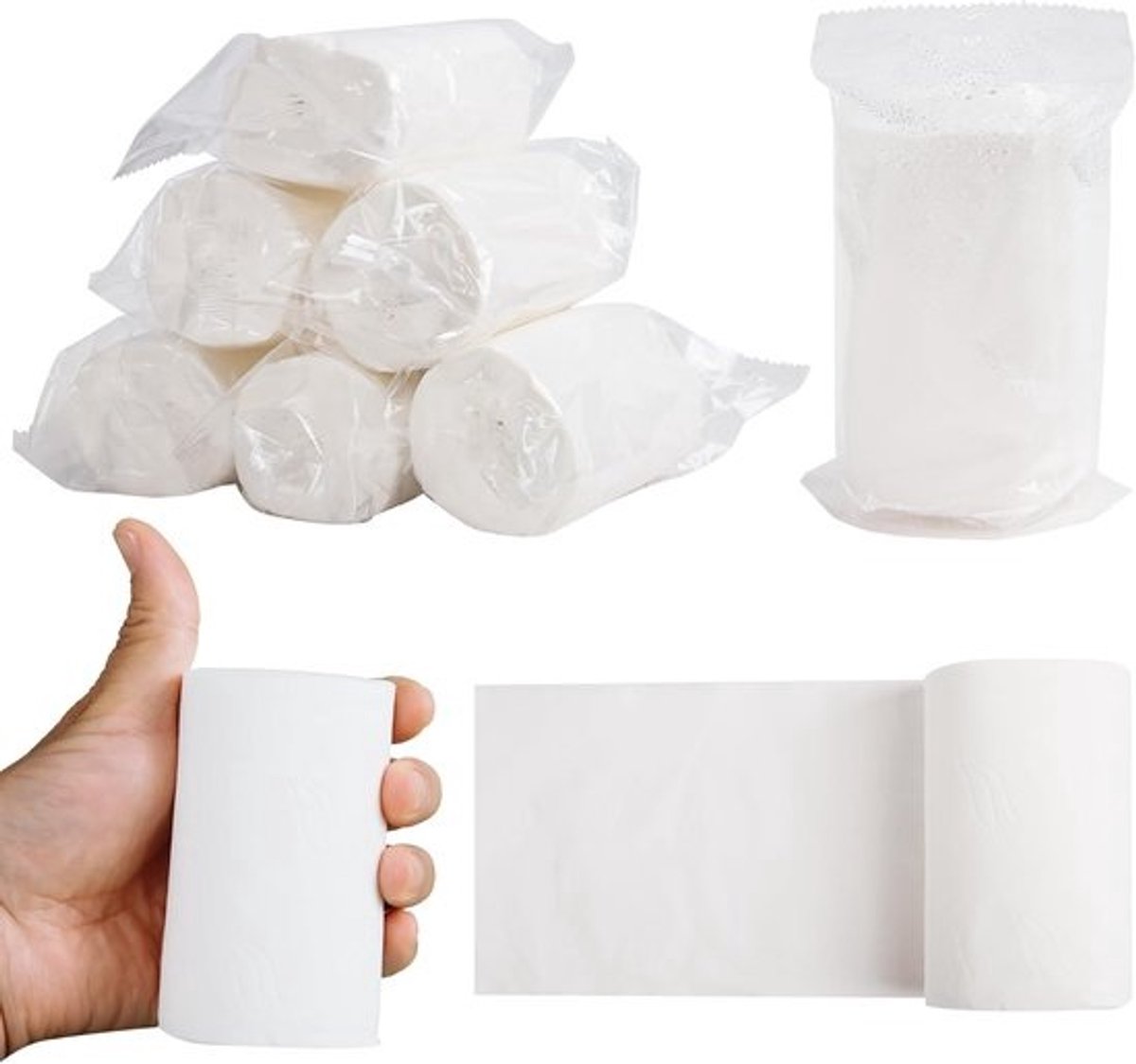 Reistoiletpapier 6 Rollen - Compacte Tissues - Kamperen en Reizen - Kernloos en Individueel Verpakt - 6 Stuks - Wit