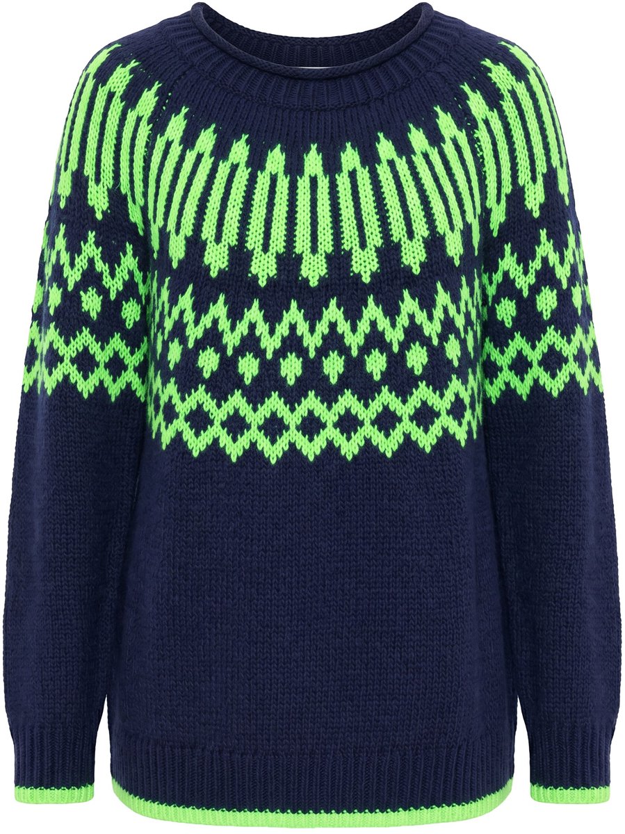 Laurasøn - Dames - Gebreide Noorse trui ronde hals lange mouwen - Navyblauw - Maat 48+
