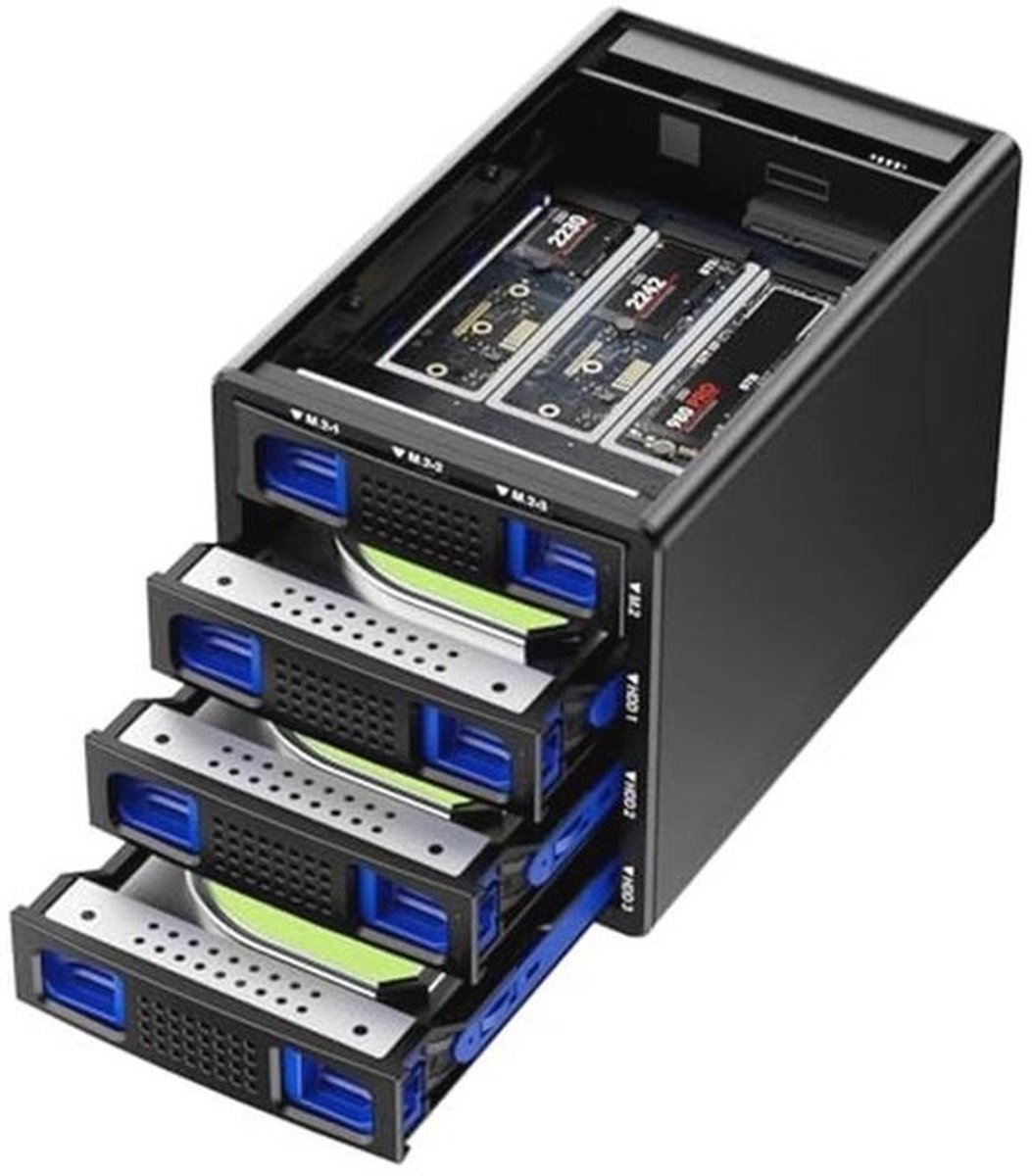 Harde schijfbehuizing hybride 2 x 3,5 HDD(RAID) + 3 x M.2 NVMe behuizing USB A/C 3.2