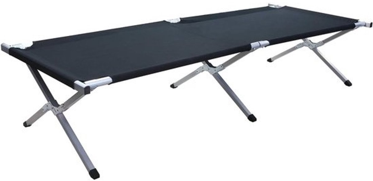 XXL campingbed - Veld bed - Ontspannen Kamperen - 200 kg draagkracht - 210 cm lang - Zwart
