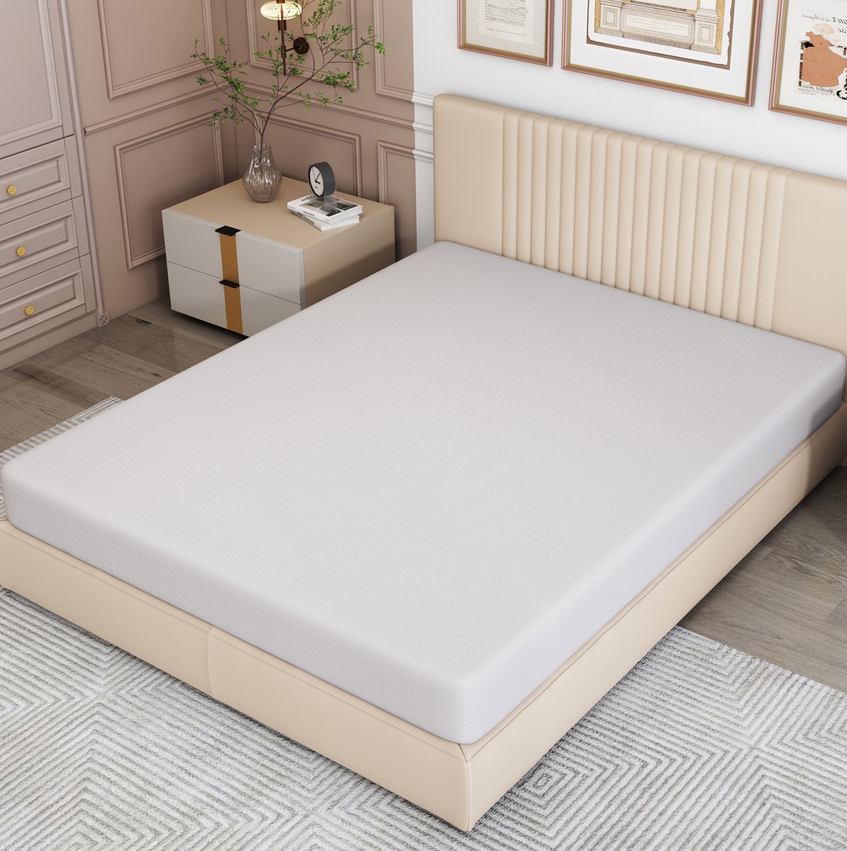 REDOM - Matras - H3 hardheid - Anti-slip onderzijde met handgrepen - Afneembare polyester hoes - Schuimkern - Wit - 140 x 200 x 16 cm