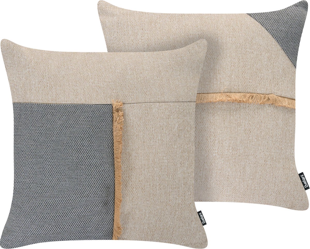 CARYOTA - Set van 2 tuinkussens - Beige/Grijs - 45 x 45 cm - Polyester