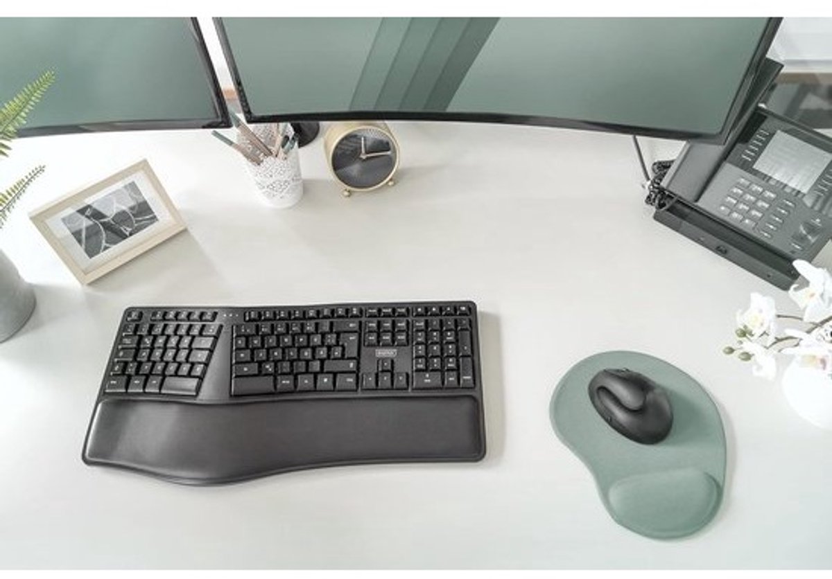 Ergonomisch Toetsenbord - Draadloos QWERTZ - Comfortabel Werken - Met Polssteun - 2.4 GHz Draadloos - Zwart