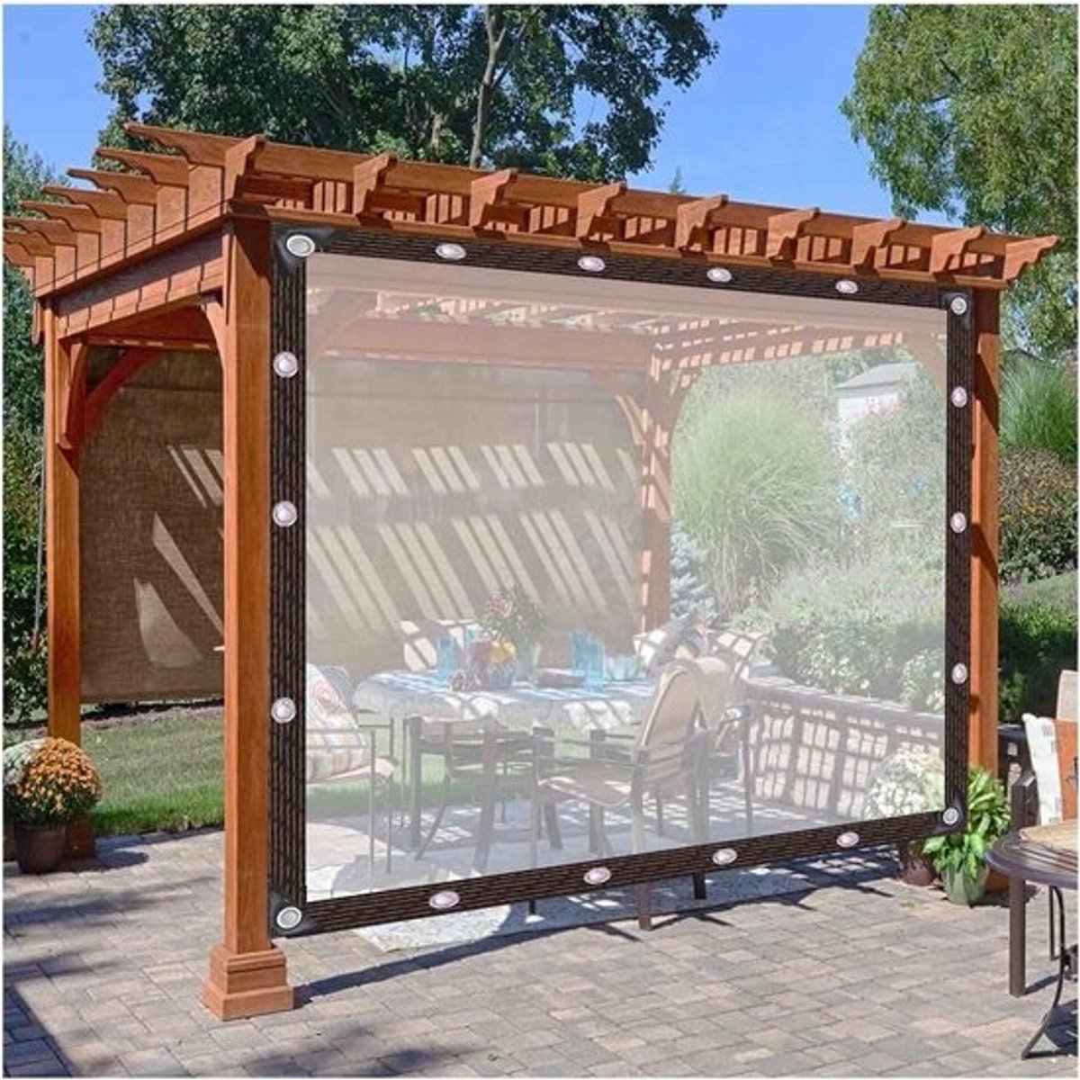 Waterdichte PVC buitengordijnen met doorvoertules - aanpasbare zijpanelen voor tuin, terras en portiek