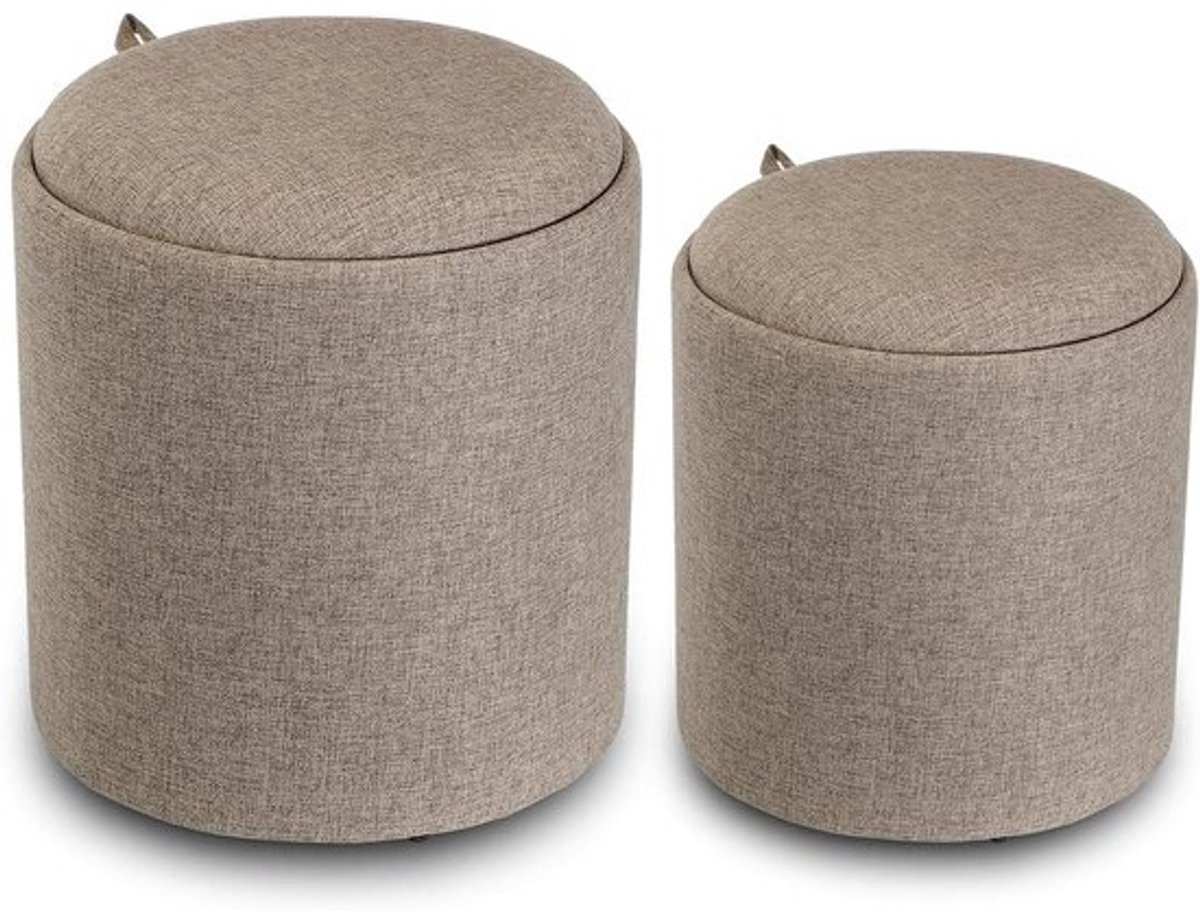 Opberg Poef Set - Zitbankje Krukje - Woonkamer Slaapkamer - Inclusief Deksel - 44x39x39 cm - Beige