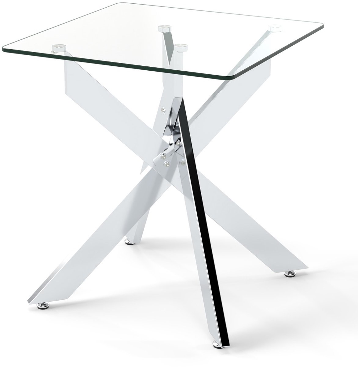 SureDeal® - Bijzettafel - Glazen Vierkante Eettafel - Gehard Glazen Blad - Metalen Onderstel Moderne - 50x50x57 cm - Zilver