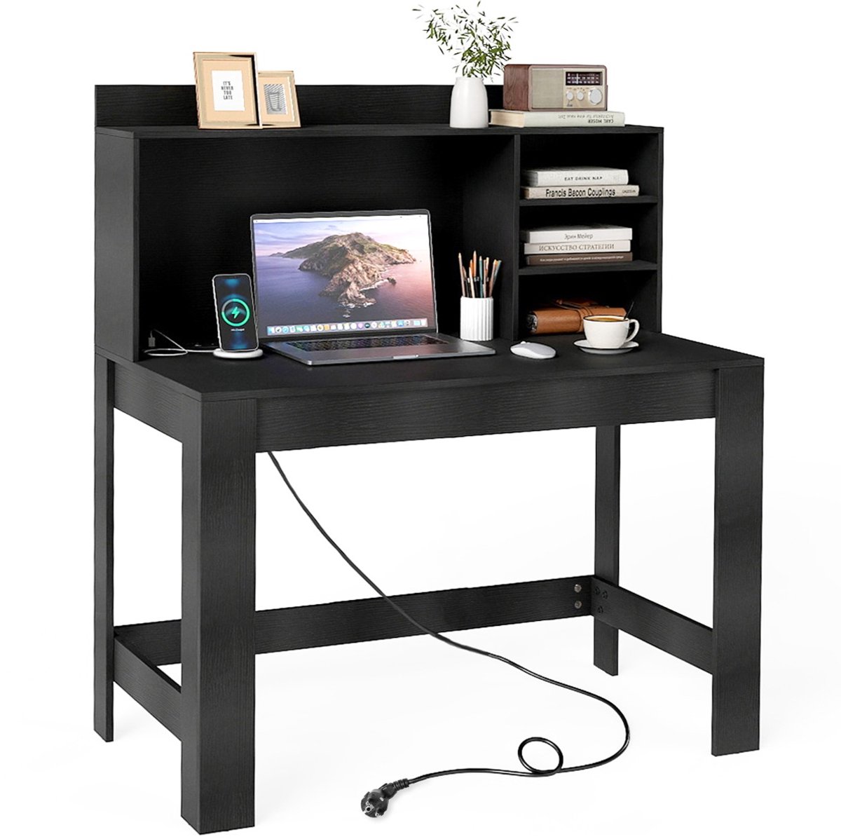 SureDeal® - Bureau - Computerbureau - Extra Kast Kantoorbureau - Stopcontacten - Kabelbeheer - 108x60x125 cm - Donkerbruin