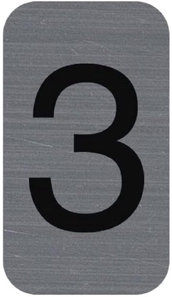 Zelfklevende Plaat - Cijfer 3 Bordje - Deuren Nummering - Geborsteld Aluminium Look - 25 x 44 cm - Grijs Zwart