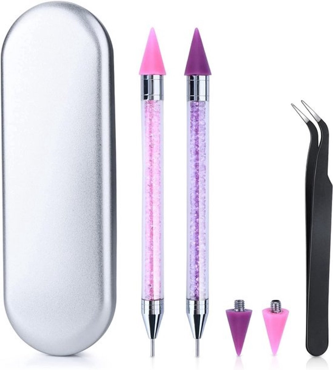 Gereedschap voor Diamantschilderijen en Nail Art - Set van 2 Potloden met Pincet en Reserve Waspunten