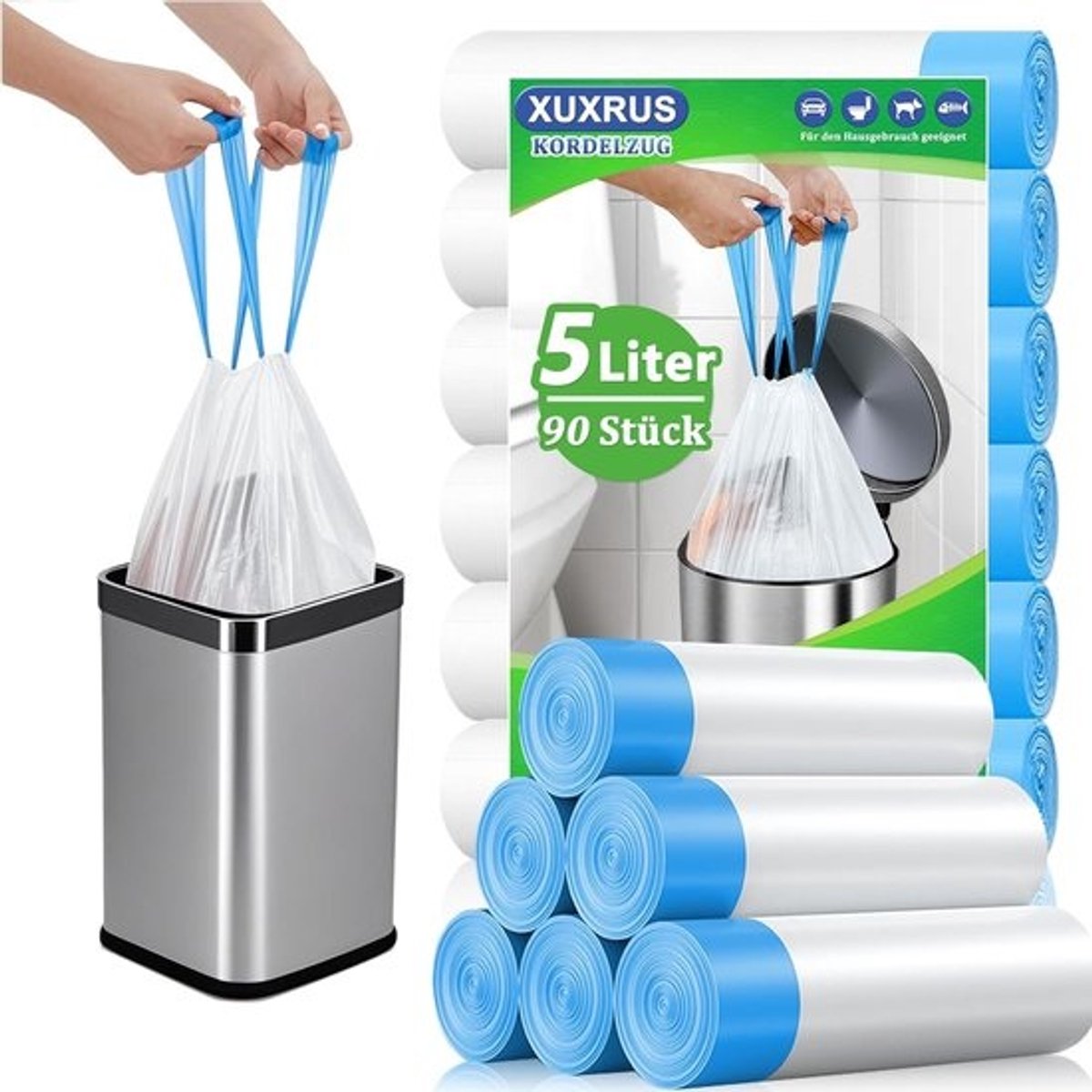 Vuilniszakken 5L met Trekkoord - 90 Stuks - Kleine Vuilniszakken voor 3-6L Afvalemmers