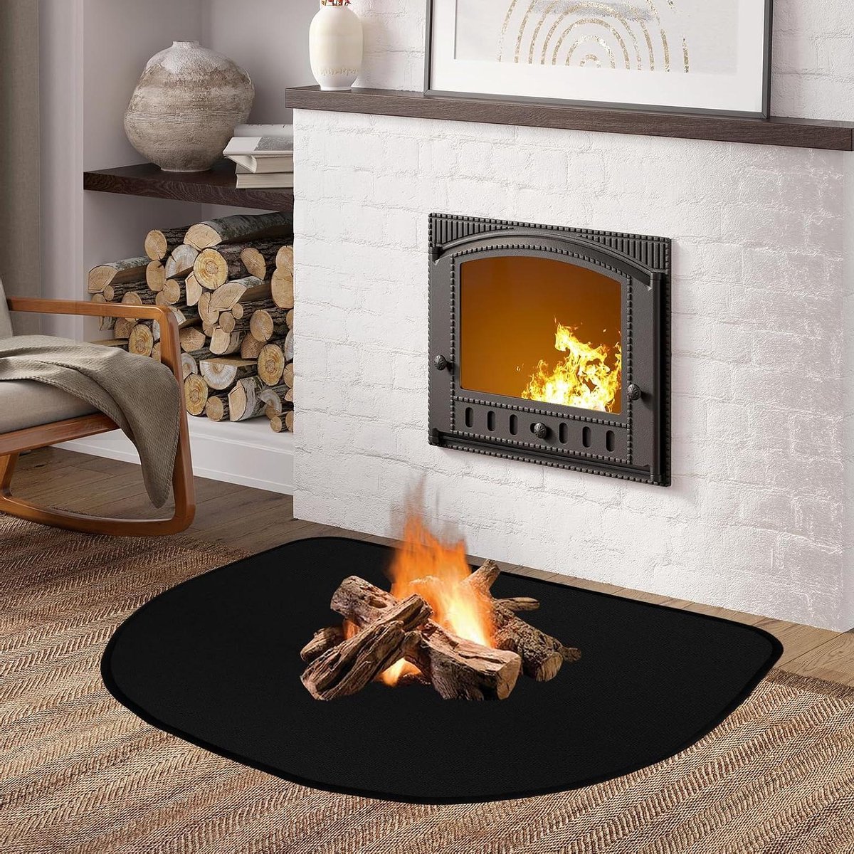 Vuurvaste Mat - Beschermmat Vonken - Haard Beschermen - Hittebestendig Glasvezel - 40 x 60 cm - Zwart