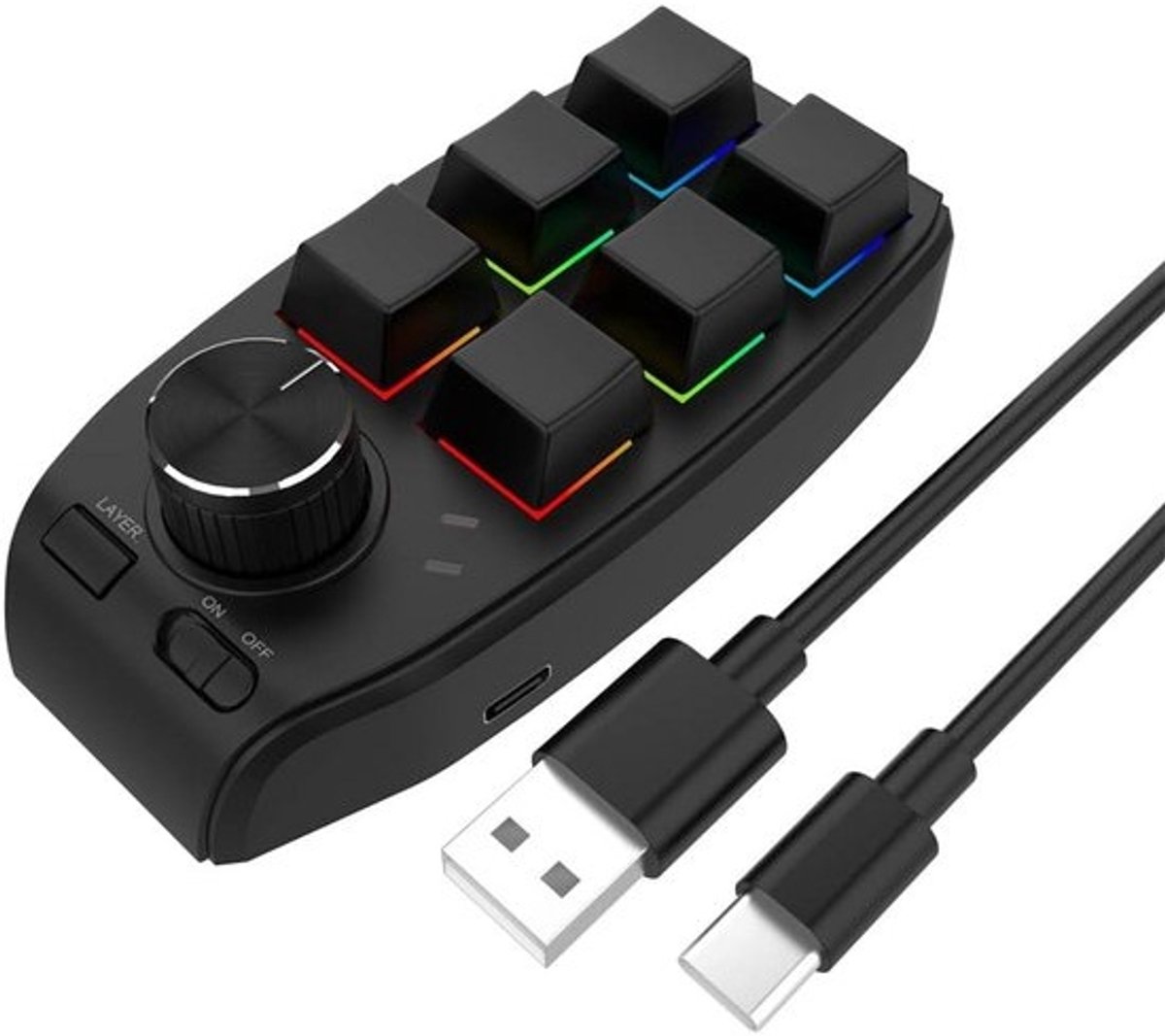 6-toetsen programmerbaar toetsenbord met RGB-verlichting, mini toetsenbord met sneltoetsen voor kantoor en gaming, volumeregeling en audiocontrole