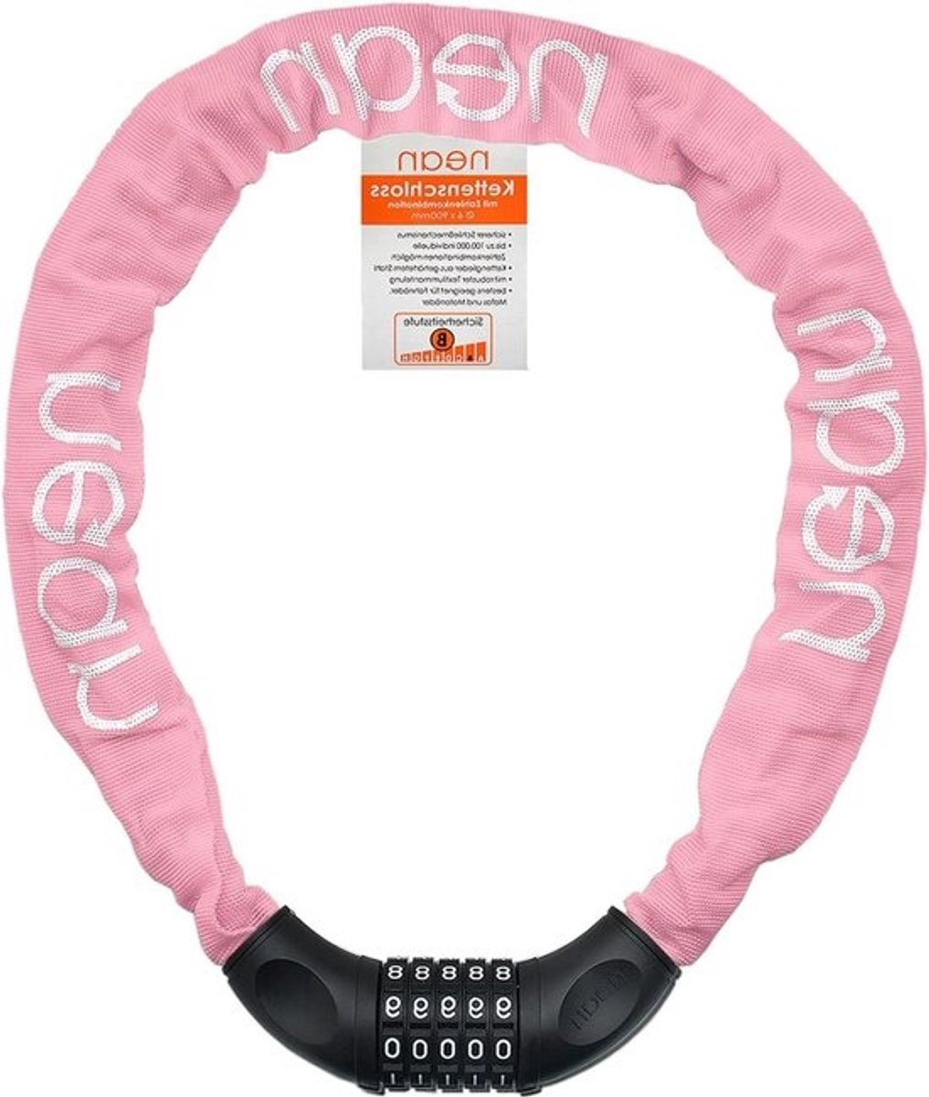 Fietsslot met cijfers kettingslot voor fiets - code combinatieslot - stalen kettingschakels - 6 mm x 900 mm roze kettingslot